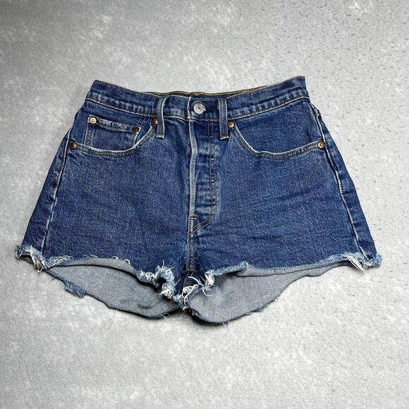 Levi's Shorts Womens Size 26 Blue Distressed Cut Off Denim Shorts Pockets - Picture 1 of 14